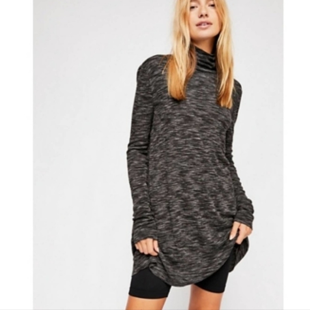 We the Free Stone Cold Long Tunic Turtleneck Split Back Lightweight Cozy Sz L